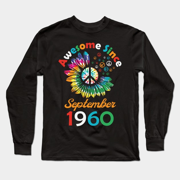 Funny Birthday Quote, Awesome Since September 1960, Retro Birthday Long Sleeve T-Shirt by Estrytee